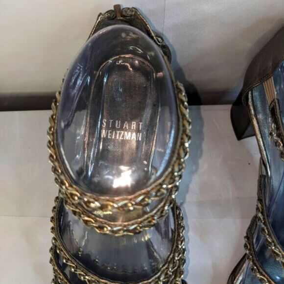 Stuart Weitzman Patent Leather Gladiator Sandal SZ 6.5 M Platform, Chain - Picture 6 of 11